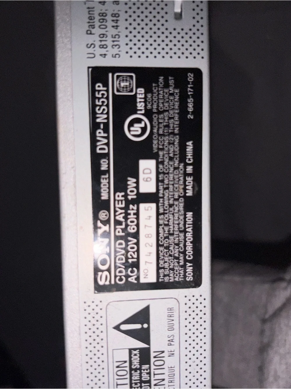 Sony Silver CD/DVD Player Sony DVP-NS55P DVD Player  With Remote